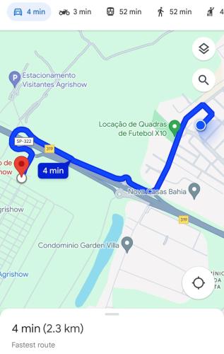 una captura de pantalla de una página de Google Maps con un mapa en Quarto para Agrishow, en Ribeirão Preto