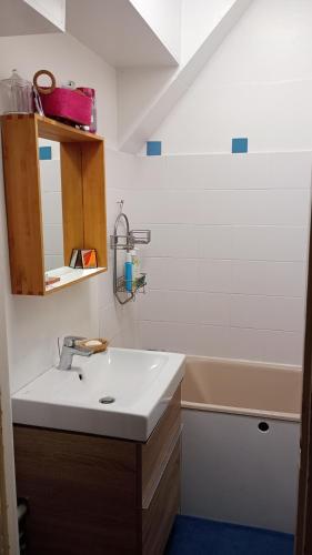 une salle de bain avec un lavabo et une baignoire dans l'établissement Le havre de paix, à Paris