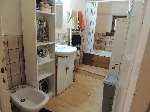 ein Bad mit einem Waschbecken und einem WC in der Unterkunft Rêves et Chaudrons in Vicq-Exemplet