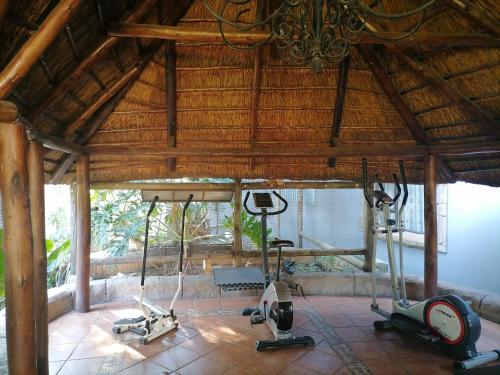 a gym with exercise equipment in a building at Lions Rest Guest House and Conference Centre Germiston in Germiston