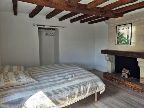 une chambre avec un lit et une cheminée dans l'établissement Maison Foch, à Angers