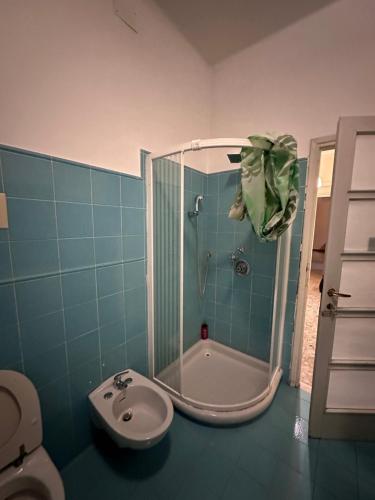 布雷西亞的住宿－Room Via Solferino 17 Brescia，带淋浴、卫生间和盥洗盆的浴室