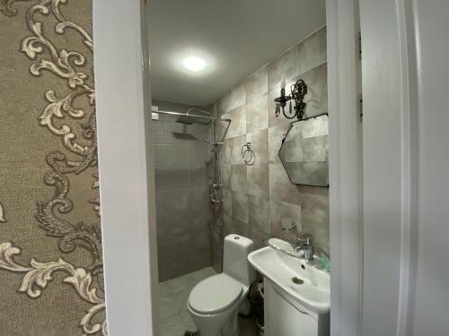 uma casa de banho com um WC e um lavatório em Sunny City em Borjomi
