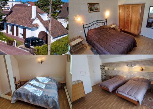 trzy zdjęcia sypialni z łóżkami i domu w obiekcie Le Touquet villa 6 pers w mieście Le Touquet-Paris-Plage