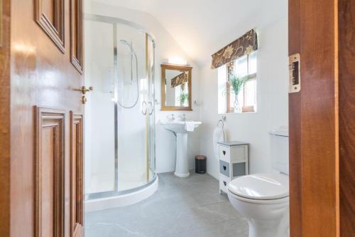 Castlerea的住宿－Glenvela guest house，浴室配有卫生间、淋浴和盥洗盆。