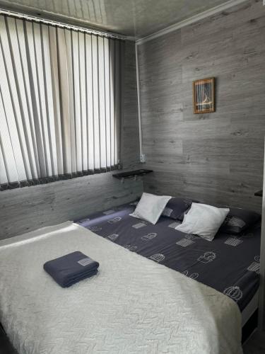 ein Schlafzimmer mit einem großen Bett mit zwei Kissen darauf in der Unterkunft Чем дольше тем дешевлe in Chişinău