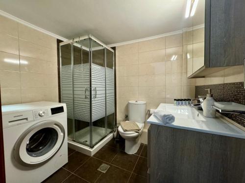 亞歷山德魯波利斯的住宿－Eva's Home，一间带洗衣机和卫生间的浴室