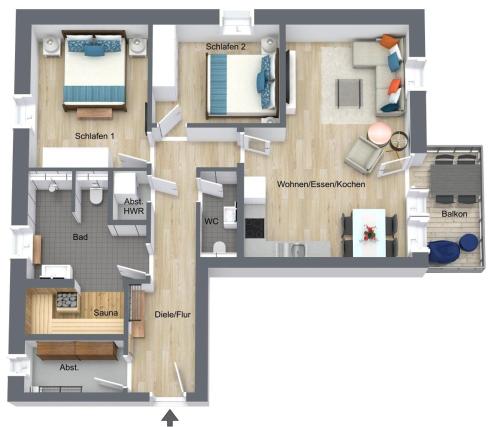 a floor plan of a apartment with a layout at Kellenhusen Tor 20 - STRANDQUARTIER in Kellenhusen