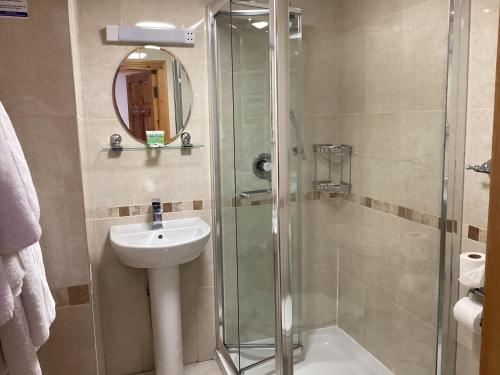 a bathroom with a shower and a sink at Algret House B&B in Killarney