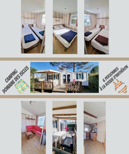 un collage de quatre photos d'une caravane dans l'établissement Mobil home Familial, à La Roque-dʼAnthéron