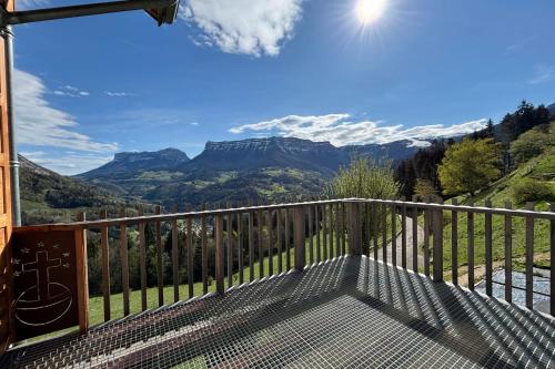a balcony with a view of a mountain at Le balcon des Entremonts in Saint-Pierre-dʼEntremont