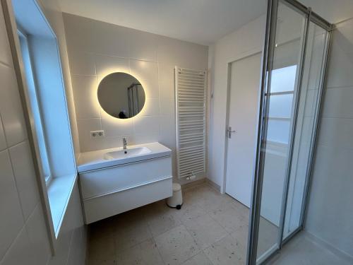 ザウテランデにあるBosweg 4 Zoutelandeのバスルーム(白い洗面台、鏡付)