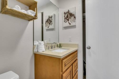 a bathroom with a sink and a mirror at Fall Creek Condo near The Strip! in Branson