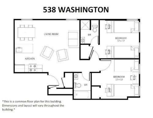 una planimetria di una casa di 224-Cozy Two Bedroom Apartment on Main Street a Hoboken