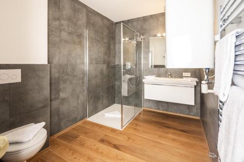 a bathroom with a shower and a toilet at Centro 7 - Kristall Lungau in Tamsweg