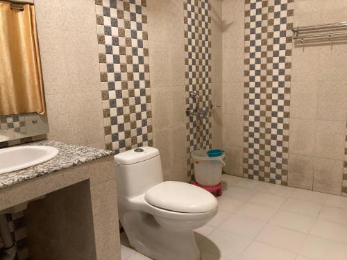 een badkamer met een toilet en een wastafel bij Bollywood Lodge in Sahāranpur