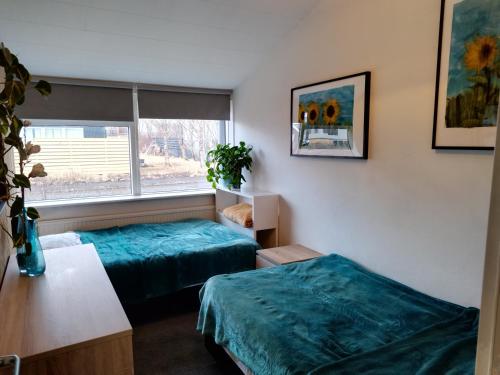 博尔加内斯Charming apartment的一间带窗户的小房间里有两张床
