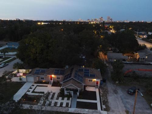 an aerial view of a house with solar panels on it at Life is good in St Petersburg