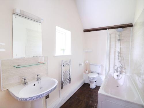 a white bathroom with a sink and a toilet at Ty Cloc in Llandysul