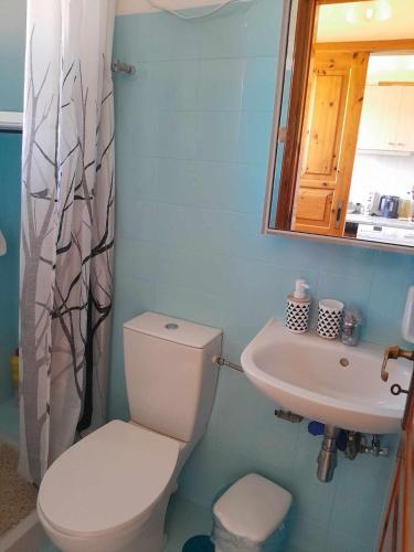 a bathroom with a toilet and a sink at Santi house in Souvala