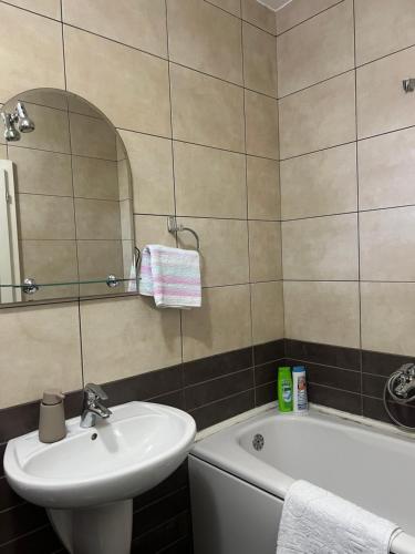 een badkamer met een wastafel, een toilet en een bad bij Apartman Trklja in Kotor