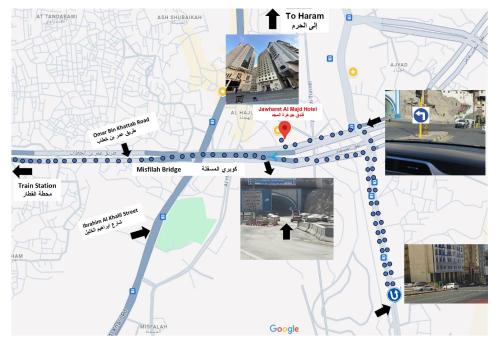 a map of a city with landmarks at Jawharet Al Majd Hotel in Mecca