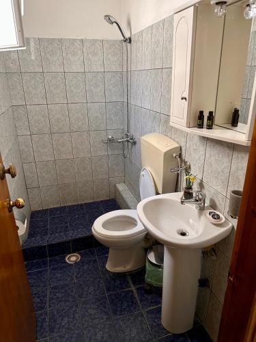 a bathroom with a toilet and a sink at Artemis Hotel Apartments in Keramoti