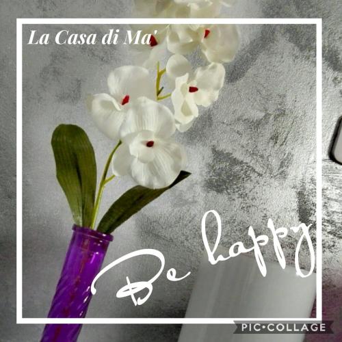 a purple vase with some white flowers in it at La Casa di Mà in Piancastagnaio