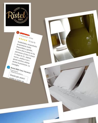 a collage of pictures of a room with a green toilet at B&B Ristel in Lizzano