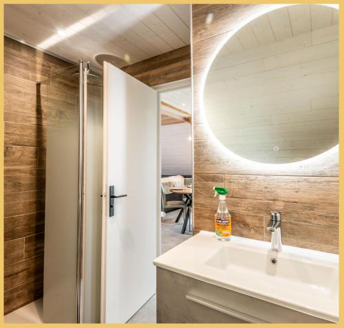 y baño con lavabo y espejo. en Chez Marie T3 Vuiz, en Viuz-en-Sallaz