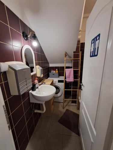 a small bathroom with a sink and a toilet at Sofi II in Niš