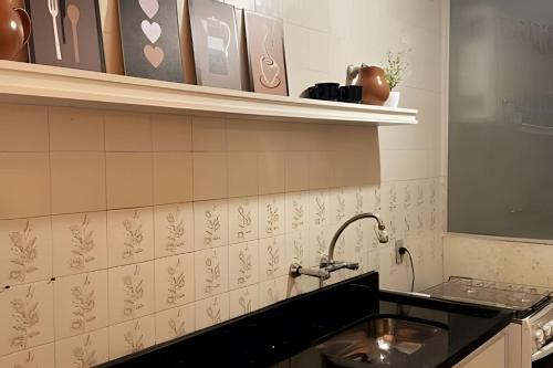 eine Küche mit einem Waschbecken und einem Regal in der Unterkunft MS 39 ARPOADOR. in Rio de Janeiro