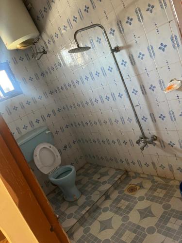 a bathroom with a toilet and a shower at Wonder house zanzibar in Kiembi Samaki