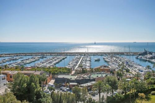 an aerial view of a marina with a bunch of boats at Felmin in Portals Nous