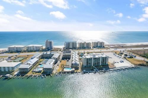 an aerial view of a resort and the ocean at Lei Lani Village 112 by Vacation Homes Collection in Orange Beach