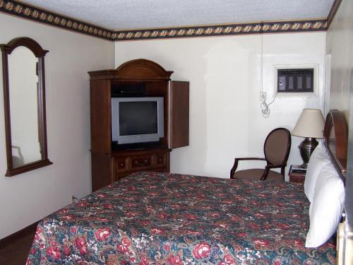 a hotel room with a bed and a television at Delta Motel in Bay City