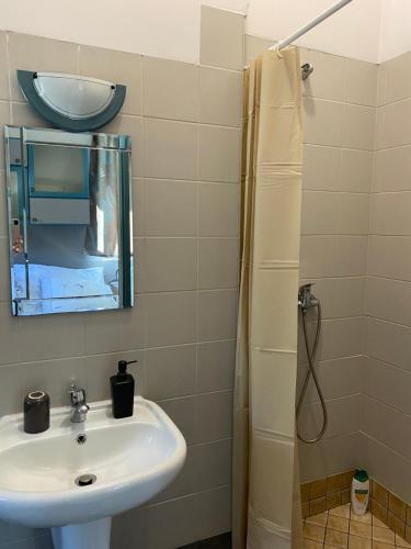 a bathroom with a sink and a shower at Agroturystyka Oaza Ciszy i Spokoju in Międzychód