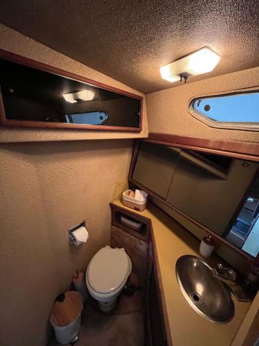 a small bathroom with a toilet and a sink at Eva’s Yatch Stay in Athens