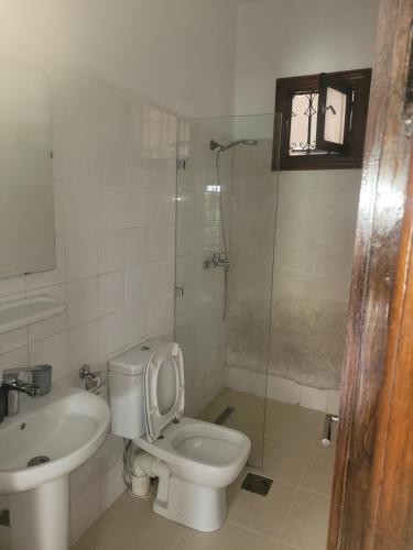e bagno con servizi igienici, lavandino e doccia. di Villa Ama a Marrakech