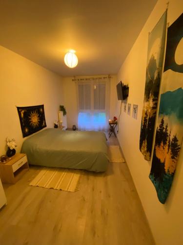ein Schlafzimmer mit einem Bett in einem Zimmer in der Unterkunft Appartement meublé et cosy in Gennevilliers