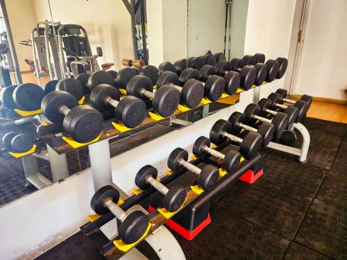 a row of dumbbells in a gym at Tamala Beach Resort in Kotu