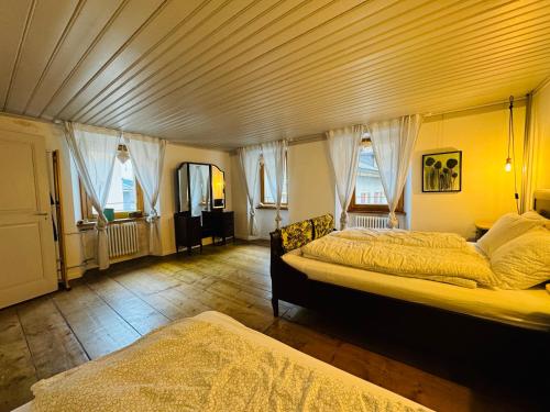 - une chambre avec deux lits et un canapé dans l'établissement Michels Haus, à Piotta