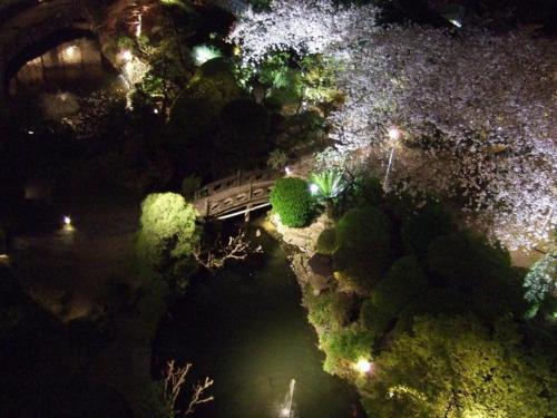 an overhead view of a bridge over a river at night at Suikoyen Hotel - Vacation STAY 53800v in Kurume
