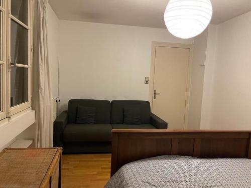 - un salon avec un canapé et une fenêtre dans l'établissement Chand Mama, à Chambéry