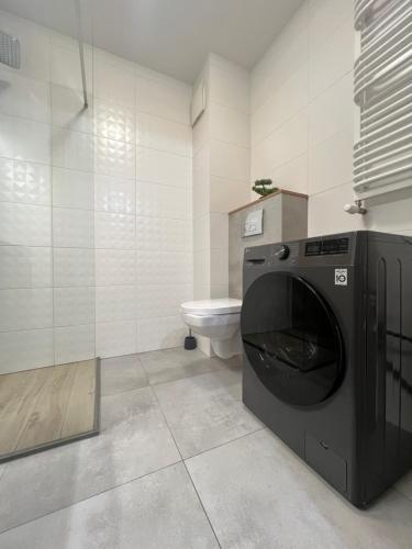 pralka w łazience z toaletą w obiekcie AMK Apartament 29 Gdynia Centrum w mieście Gdynia