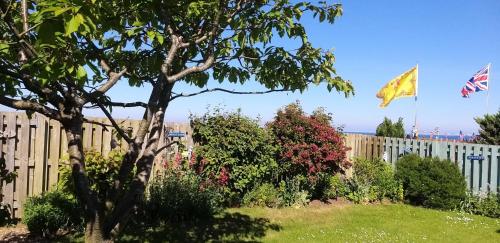 two kites flying in the sky over a fence at Beach House Walk - Crail - Home from Home in Crail