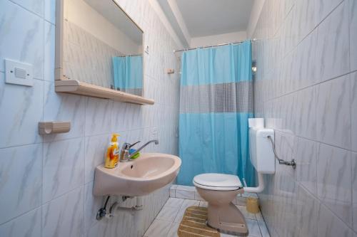 a bathroom with a sink and a toilet and a shower at Double Room Zubovici 16063a in Zubovići