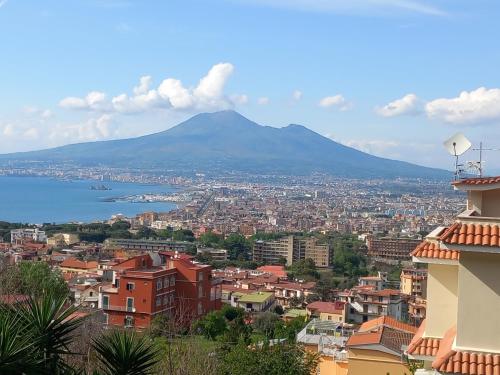 uitzicht op een stad met een berg op de achtergrond bij Marefront in Castellammare di Stabia