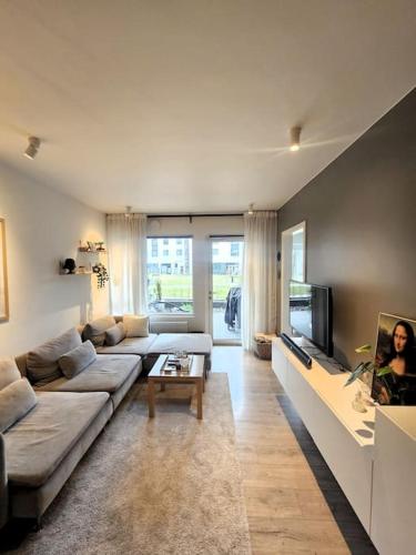 un soggiorno con divano e TV di The love nest in Reykjavik a Reykjavik