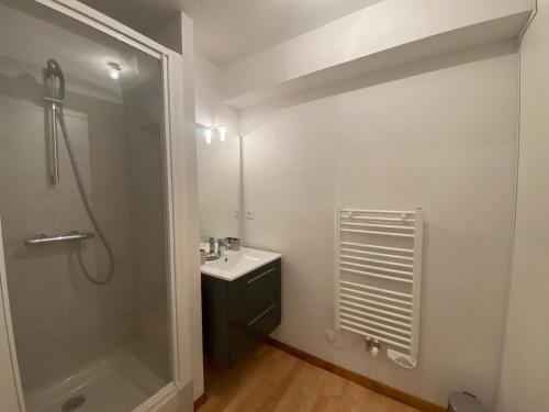a bathroom with a sink and a shower at Appartement 2 pièces avec balcon sud, parking et cave à La Chapelle-d'Abondance - FR-1-692-99 in La Chapelle-dʼAbondance